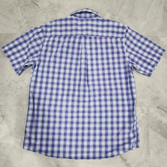 Chaps Men's Casual Shirt Purple White Button Up Short Sleeve Plaid Large - Picture 5 of 7